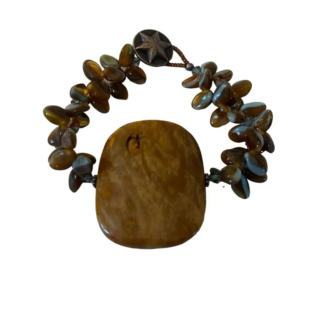Gorgeous Genuine Gemstone & Glass Bead Artisan Made Bracelet.